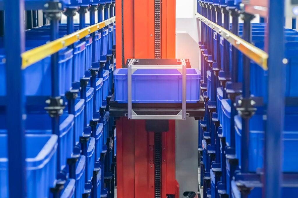 ASRS high-density storage system for warehouse operations.