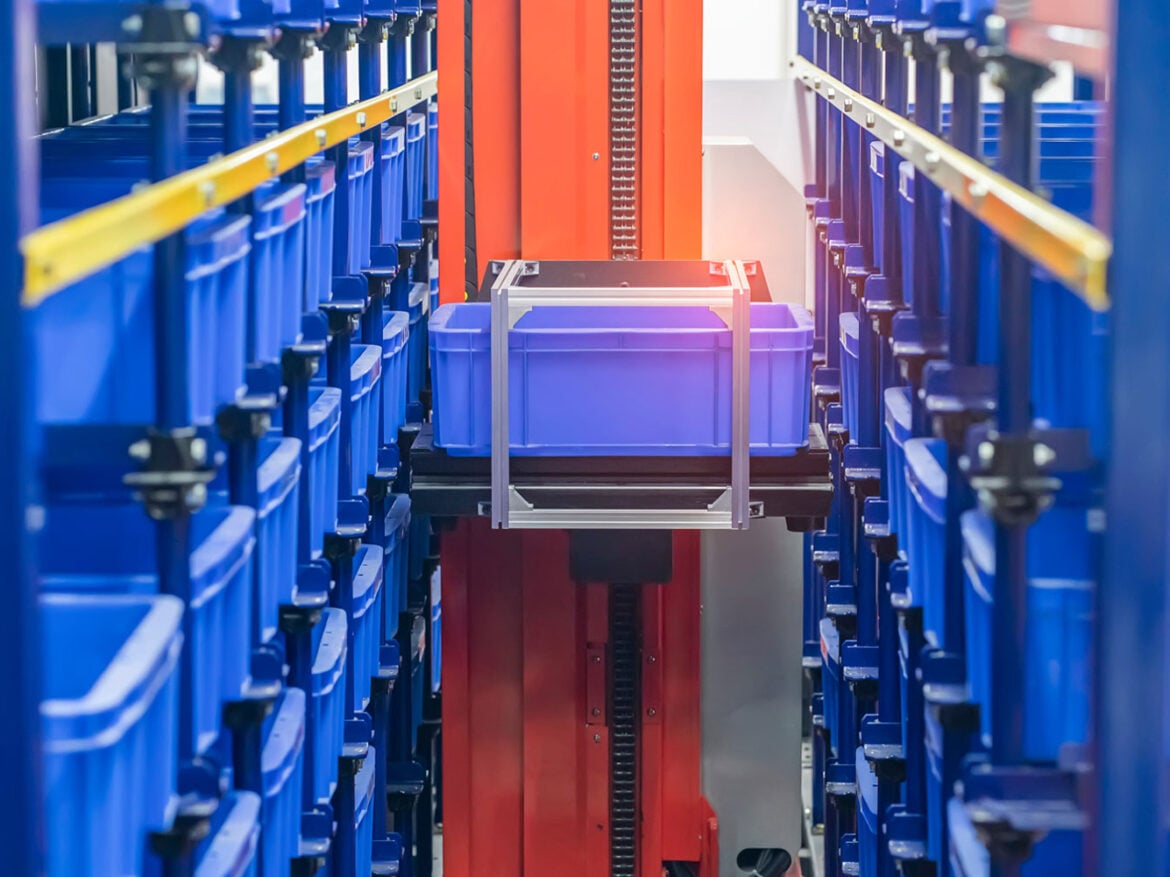 ASRS high-density storage system for warehouse operations.